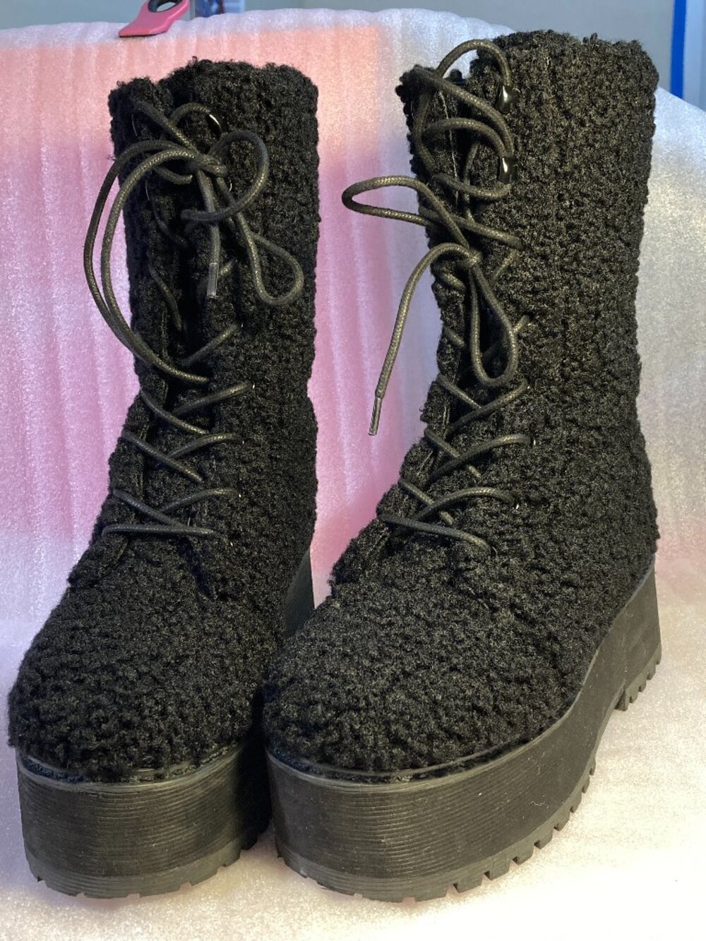 YRU Black Sherpa Platform Boots
